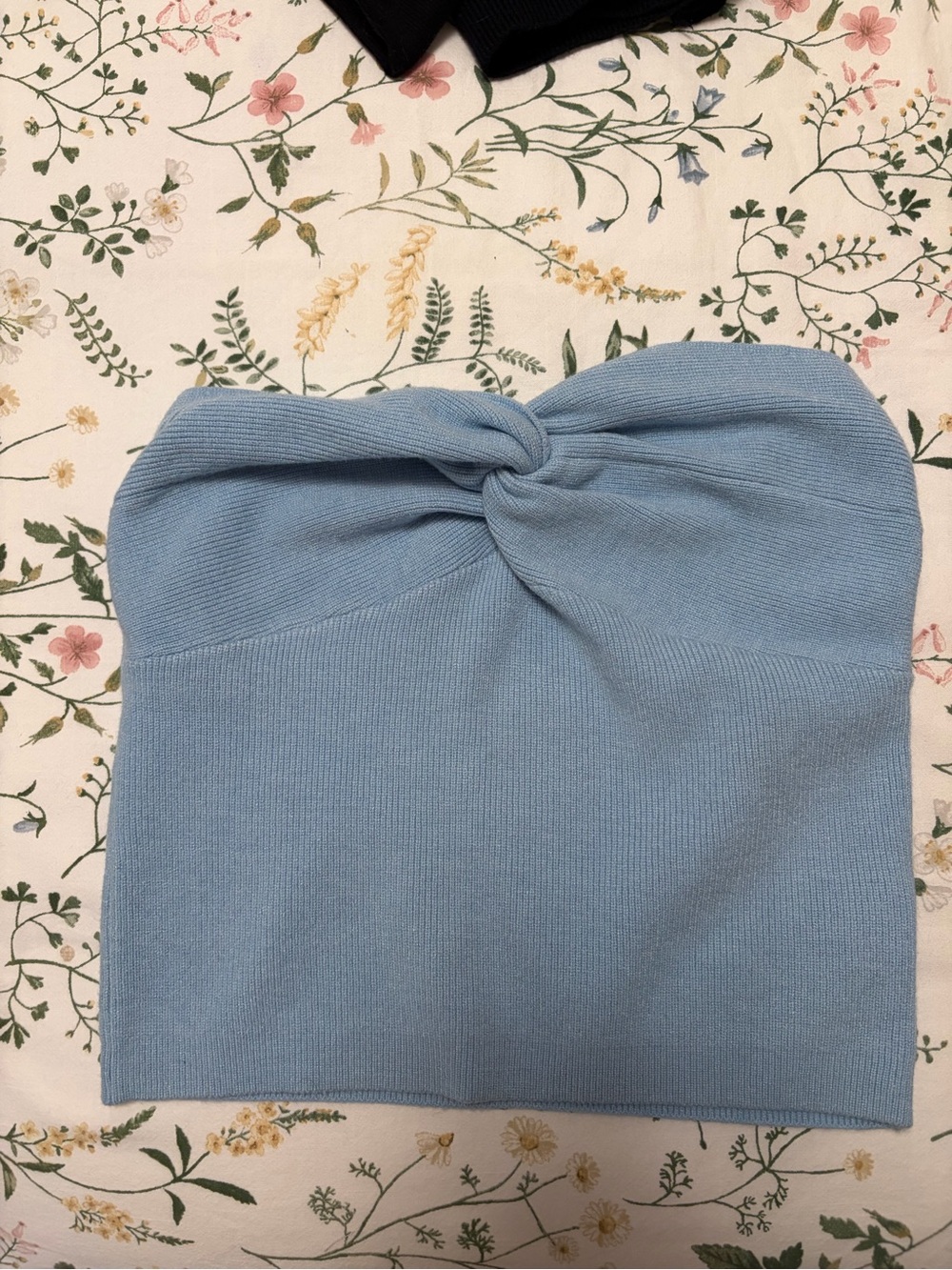 Strapless Twist-Front Knit Skirt - Light Blue